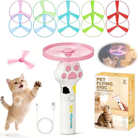 Lanceur de jouets pour chats, lanceur de disques volants rechargeable avec 10 disques, jouet interactif pour chats, chatons et chiens, jeu de chasse et de pistage en intérieur et en extérieur, blanc (1/4)