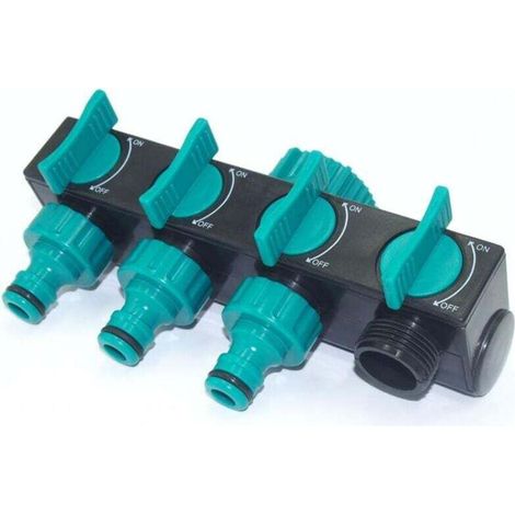 Distributeur d'Eau 4 Voies avec Robinet d'Arrêt Régulateur de Débit Verrouillable pour Arrosage Jardin (1/4)