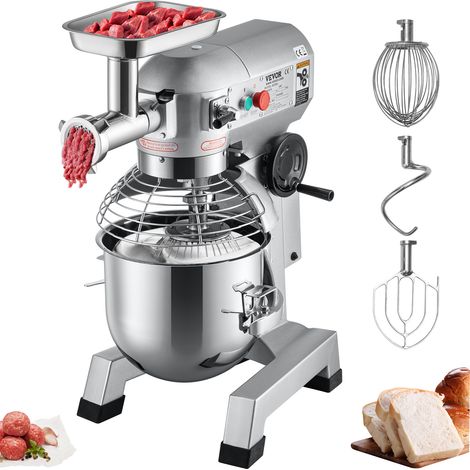 VEVOR Mezclador de Alimentos Comercial Acero Inoxidable 304 y Acero al Carbono Batidora de Pie Comercial 20Qt Batidora Electrica para Mezclar Crema, Vegetal, Rellenos, Masa y Moler Carne 265lbs/h (1/5)