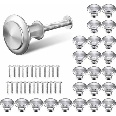 Set mit 25 silbernen Möbelknöpfen, 30 mm – Edelstahl und Zinklegierung – Inklusive Befestigungsschrauben – Einfache und dauerhafte Montage (1/5)