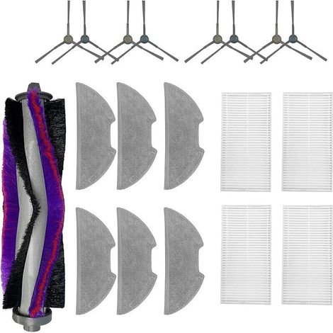 Lot de 19 accessoires pour aspirateur robot Eureka E10S, 1 brosse principale, 8 brosses latérales, 4 filtres, 6 lingettes (1/5)