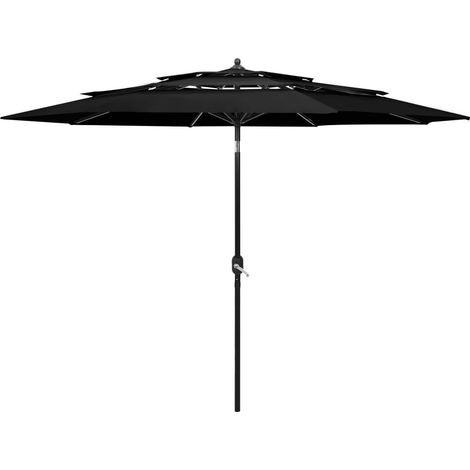 Sonnenschirm mit Aluminium-Mast 3-lagig Schwarz 3 m