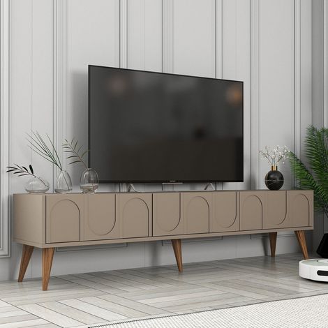 Mobile Porta tv Scafa, 3 Ante, Apertura a Ribalta, 3 Vani, 180x35x44h cm Grigio Tortora (1/5)
