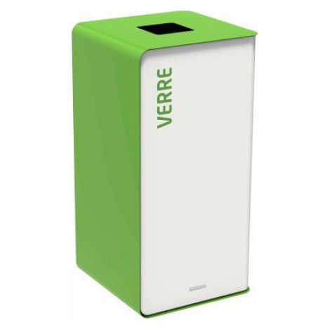 Borne de tri sélectif Cubatri, sans serrure - verre - 75l - blanc / vert jaune - RAL 6018 (1/3)