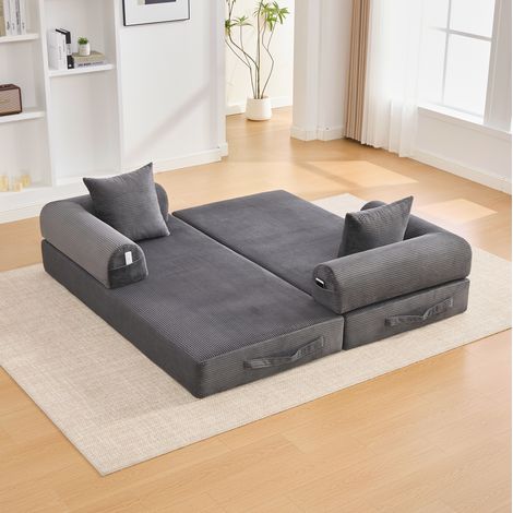 Canapé salon modulable 200 cm velours côtelé gris OKMYHOME (1/5)