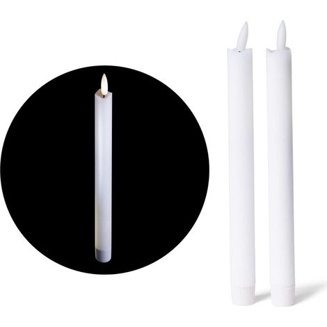 2 bougies coniques LED blanches minuterie 22 cm