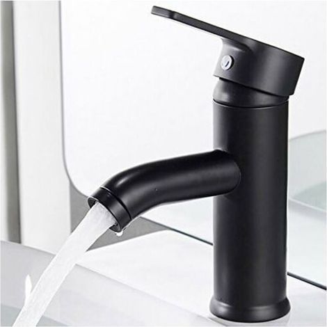 Matte Black Copper Bathroom Sink Mixer Tap, Hot and Cold Water Faucet, Matte Finish, Elegant Retro Design Single Lever Faucet (1/4)