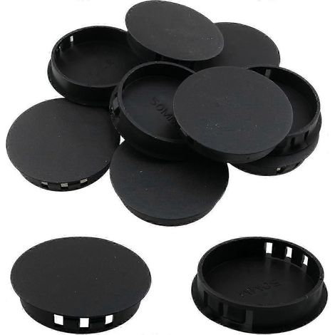 10 bouchons noirs pour trous de 50 mm/2 pouces, en plastique rond, affleurants, à enclenchement, pour obturateurs de tubes. (1/5)