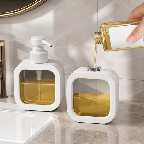 Flacone dispenser manuale con pompa, 300 ml, decorativo, ricaricabile, per sapone e lozione, ideale per cucina, bagno, lavandino, viaggi, portatile e a prova di perdite. (1/5)