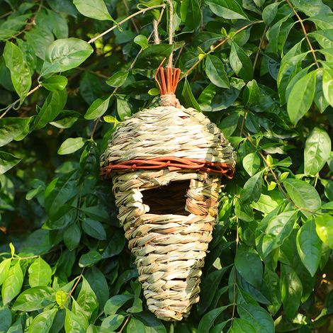 Straw-woven corn kernel bird nest, ready-made handmade bird house/nest, garden decoration, creative eco-friendly birdcage. (1/5)