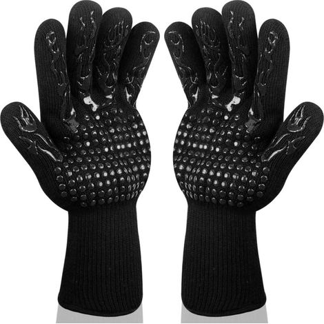 BBQ Gloves - Kitchen Gloves - Heat Resistant - 1 Pair of Non-Slip Silicone Gloves EN407 - for Grilling, Cooking, Welding, Fireplace (Black)-Sunny (1/5)