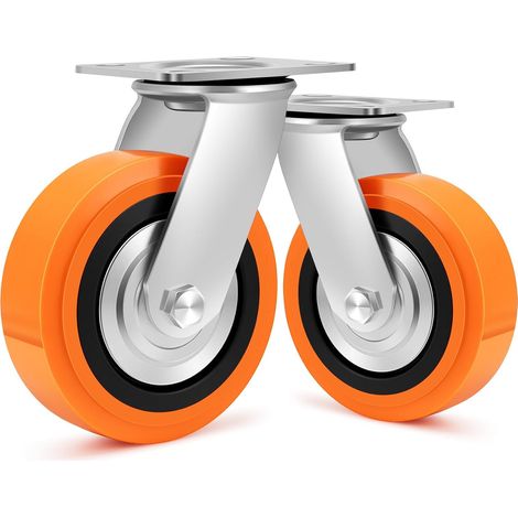 125mm Roulette Charge Lourde Pivotante (Sans Frein), en Polyuréthane Industrielles Roue Capacité 400 Kg par Roue Avec Double Roulement à Billes, Silencieux et Résistant à l'Usure, Lot de 2 (1/5)