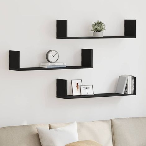Wandregale 3 Stk. Schwarz Eichen-Optik 80x18x18cm Holzwerkstoff