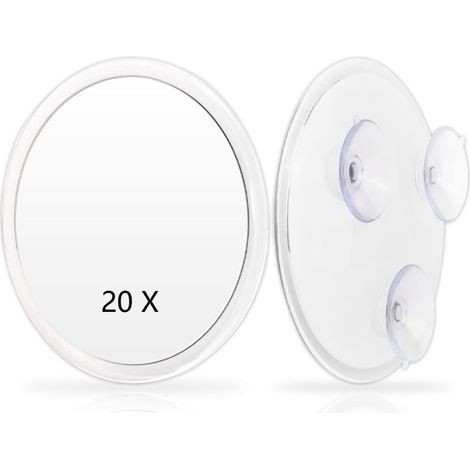 Miroir grossissant à ventouses Blanc - Miroir de maquillage à ventouses - Grossissement x20 - Ø15 cm - pour un usage domestique, en institut de beauté (1/5)