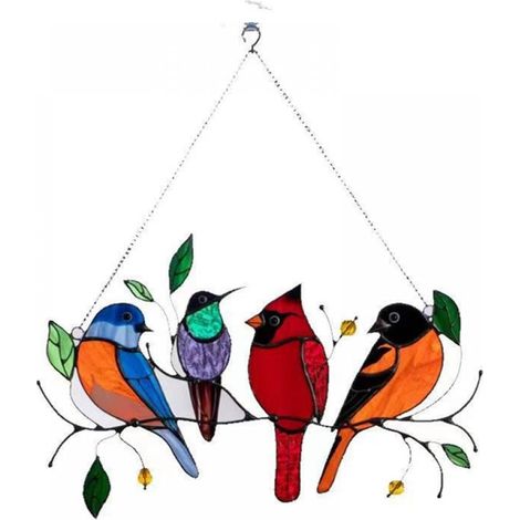 Suncatcher - Oiseaux En Verre Coloré - Panneau Suspendu Pour Fenêtre - Décoration Intérieure - 1 Pièce (1/5)