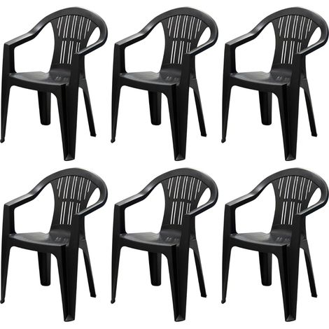 Sedia Da Giardino In Plastica Con Braccioli Impilabile - Set di 6 Sedie Per Esterno - Ratak - Antracite (1/5)