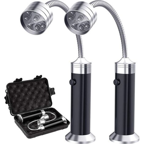 Lampe Barbecue - 9 LED - Base Magnétique - Col de Cygne Flexible 11 cm - Rotation 360° - Pour Grill Extérieur, Camping, Atelier - Lot de 2 (1/5)