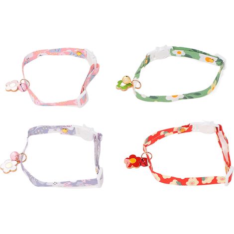 Lot de 4 colliers pour chats et chiens, en polyester, multifonctionnels et dotés d'une clochette, pour la sécurité des petits animaux de compagnie. (1/5)