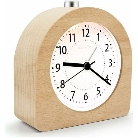 Réveil Matin à Piles Fonction Snooze Réveil Bois de Voyage Lumineux Réveil Analogique Silencieux sans Tic-Tac Horloge à Aiguilles Alarme Sonore Croissante - Bois Clair