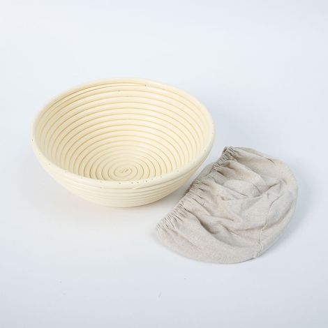 Panier de fermentation à pain rond en imitation polypropylène de rotin lavable, panier de fermentation avec doublure en coton, outil de boulangerie fait maison, 21X7 cm (housse en tissu fournie)