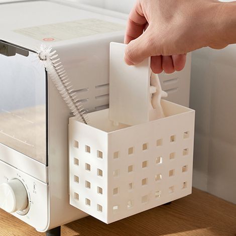 Étagère latérale magnétique pour réfrigérateur en deux parties (blanche), support de rangement sans perçage pour les épices et les ustensiles de cuisine (12,5 x 7,3 x 10 cm) (1/3)
