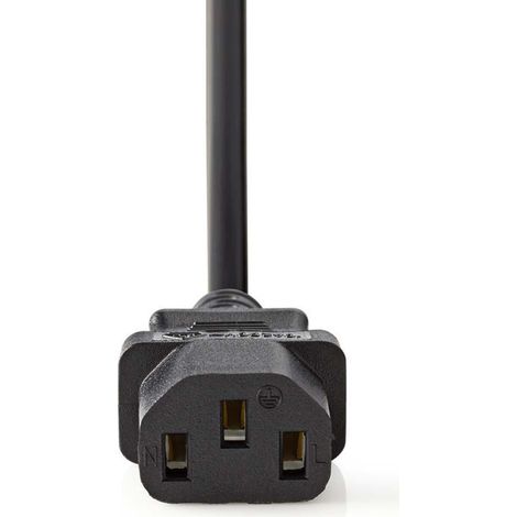 Câble d'alimentation Fiche d'alimentation mâle IEC-320-C13 coudé droit nickelé 2.00 m rond PVC noir boîte en carton avec fenêtres