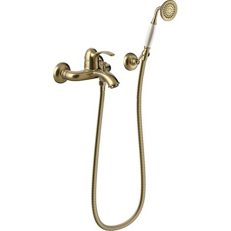 Mitigeur bain Douchette à main anticalcaire avec support orientable Finition Laiton Vieilli Mat - TRES 24217001LM (1/2)