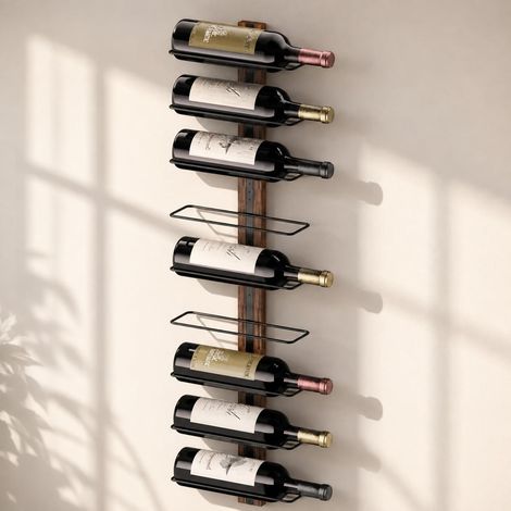 9 Bouteilles De Vin Porte Bouteille Mural, Range Bouteille Vin,Porte Bouteilles,Porte Bouteille Vin,Porte-Bouteilles De Vin en Bois pour Cuisine, Salle À Manger, Bar (1/5)