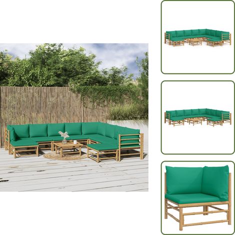 Cojines para sofás - vidaXL Set de muebles de jardín 11 piezas bambú con cojines verde - Muebles de bambú