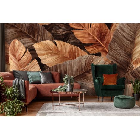 Fototapete Blätter Abstrakt Braun, für Wohnzimmer und Schlafzimmer, 150 x 105 cm – Komplettset inkl. Kleister & Anleitung (1/5)