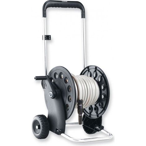 Claber Ecosei kit, carrello avvolgitubo manuale da giardino in plastica e alluminio con tubo e lancia