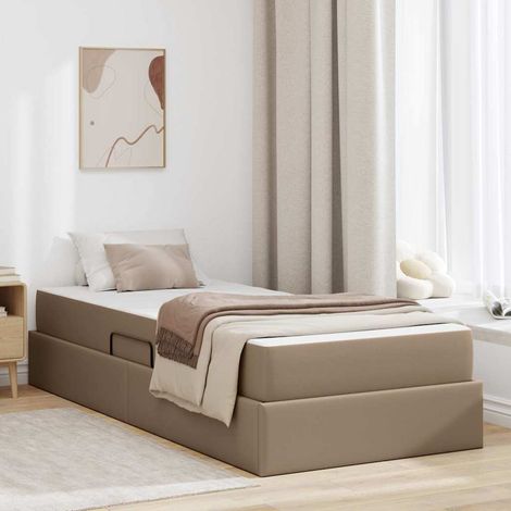vidaXL Letto con contenitore e materasso 2 pz Cappuccino Pelle