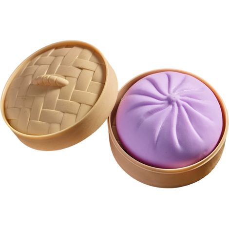 Jouet Anti-Stress Pain Au Vapeur Simulé - Matériau Souple Et Non Toxique - Panier Bambou Avec Couvercle - Taille 10 Cm (1/5)