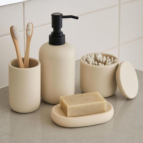 Ensemble d'Accessoires de Salle de Bain en Céramique - 4pk - Crème (1/5)