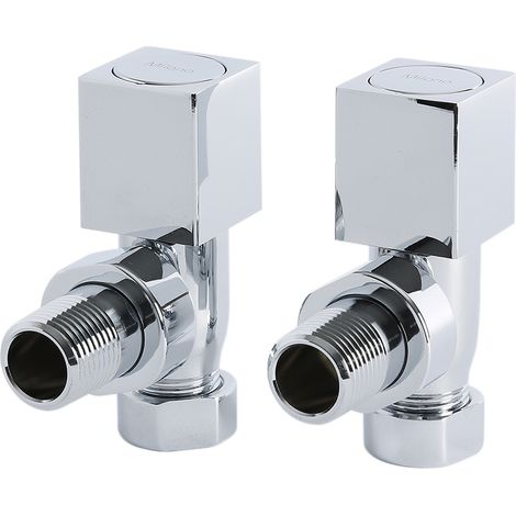 Milano Chrome Angled Heated Towel Rail Square Radiator Valves (1/5)