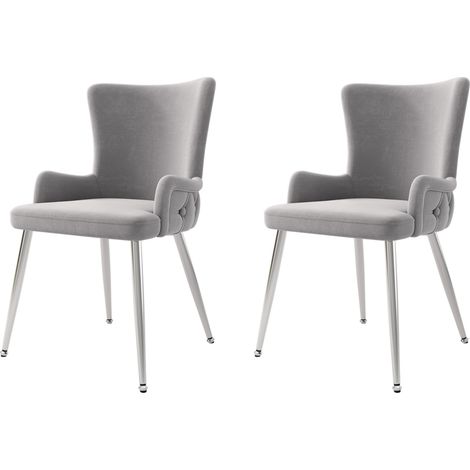 Juego de 2 sillas de comedor de terciopelo gris con patas de metal plateado MODENUIT (1/5)
