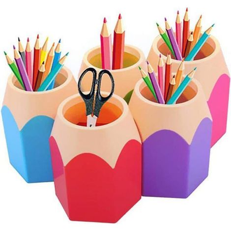 Organisateur De Bureau - Porte-Crayons Hexagonal - Pour Stylos Pinceaux Et Fournitures - Ensemble De 5 Pièces (1/4)