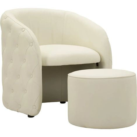 Poltrona con Pouf Poggiapiedi Bianco Similpelle per Soggiorno Camera (1/4)