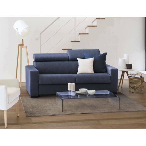 Talamo Italia Sofá fijo Julia, Sofá de 3 plazas, 100% Made in Italy, Sofá Sala de estar, en tela acolchada, con reposacabezas ajustable y reposabrazos estándar, Cm 220x95h85, Azul, con embalaje reforz (1/4)