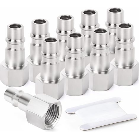 10 Pièces - Raccord Pneumatique - Prise D'air - Filetage BSP Femelle 1/4" - Acier Industriel - Pour Compresseur Et Outils [0-1 MPA] Gris 1/4" (1/5)