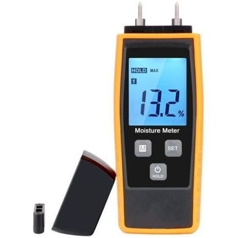 Testeur Humidité, XRCLIF Testeur Humidité Mur & Bois, Compteur de fuites, Humidité, Mortier de Ciment, Détecteur de Teneur en eau avec Rétroéclairage LCD (Jaune) (1/5)