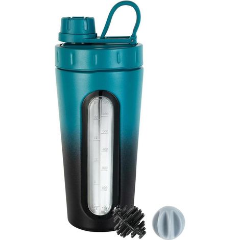 Protein Shaker Edelstahl 28 oz Fenster 2 Shaker-Kugeln Fitness Flasche (1/5)