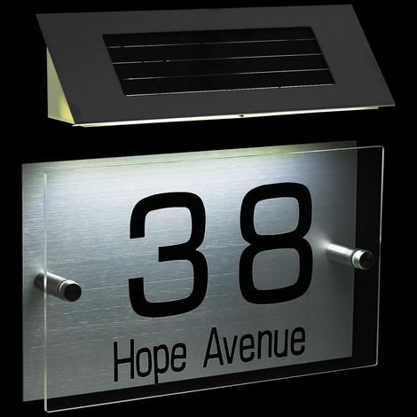 Lampe Solaire pour Plaque Numéro de Maison LED en Acier Inoxydable Panneau Acrylique Blanc, Facile à Installer pour Jardin et Porche (1/5)