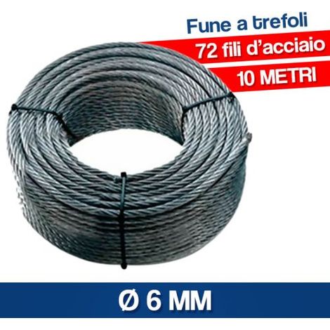 CORDA FUNE A TREFOLI IN ACCIAIO ZINCATO MULTIUSO 10 METRI 16147V MM 6 (16157)