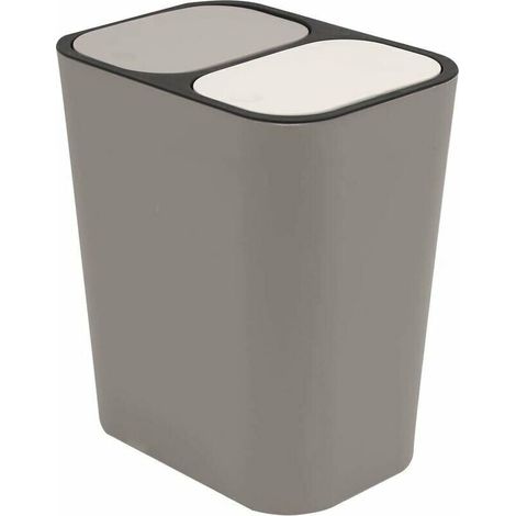 Cubo de basura doble para reciclaje, caja de almacenamiento, contenedor rectangular de plástico con botón pulsador, doble compartimento para cocina, oficina, hogar, gris