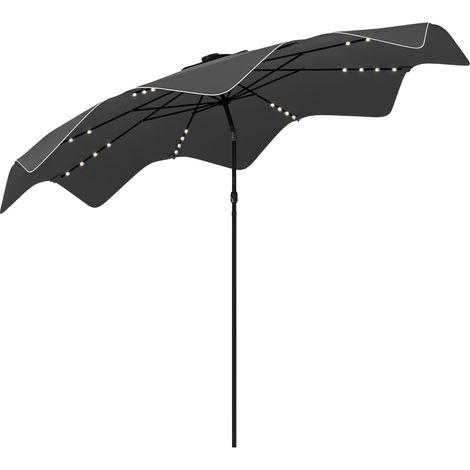 Sombrilla de jardín Ø292x248 cm parasol de terraza manual con 32 luces LED solares 8 varillas impermeable y rejillas de ventilación para patio balcón (1/5)