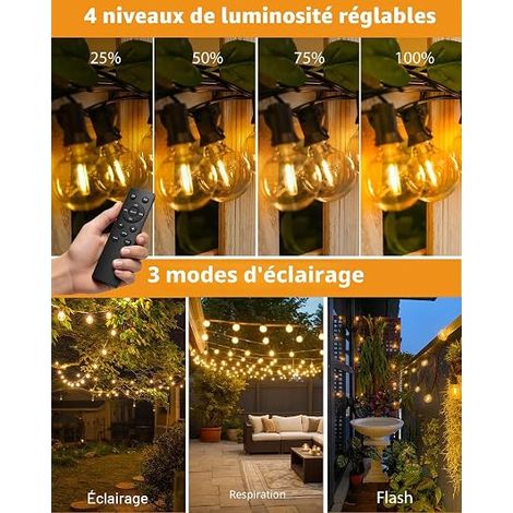 Pack of 10 m Outdoor String Lights with Remote Control, Dimmable G40 LED String Lights, Waterproof Electric Light Bulb for Garden, Terrace, Balcony, Pergola, Party (1/4)