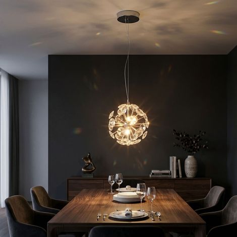 LED Hängeleuchte Pendelleuchte Wohnzimmerlampe Kristalloptik Chrom H 150 cm (1/5)