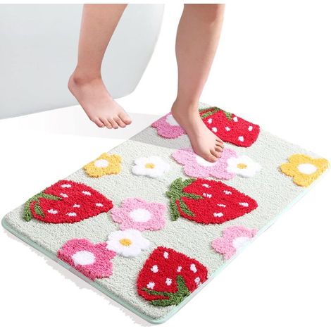 (Vert, 45x65cm) Tapis de Bain Antidérapant Absorbant Paillasson Lavable Tapis de Douche Fraise Floqué Tapis pour Chambre Salle de Bain Décor à la Maison (1/5)