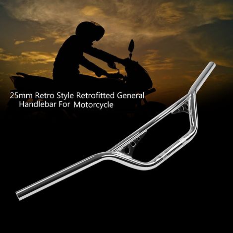 Poignée rétro 25mm guidon moto argenté, poignée générale adaptée, style vintage, accessoire chromé robuste pour deux-roues. (1/5)